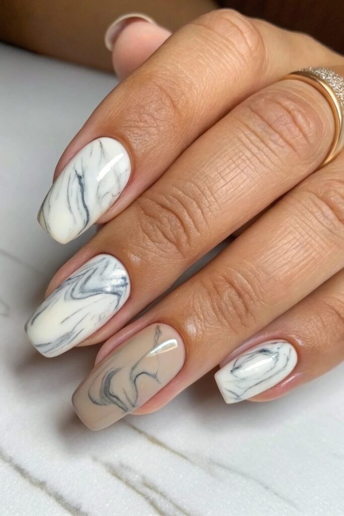 Beige Marble Nails