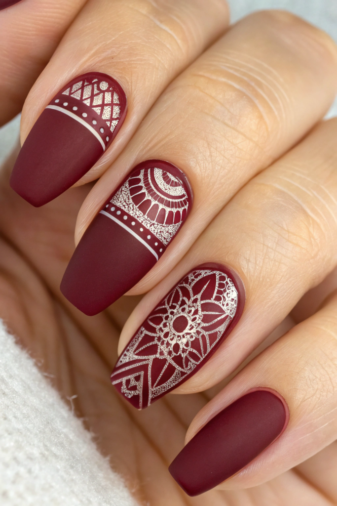 Burgundy Nail Designs with Negative Space