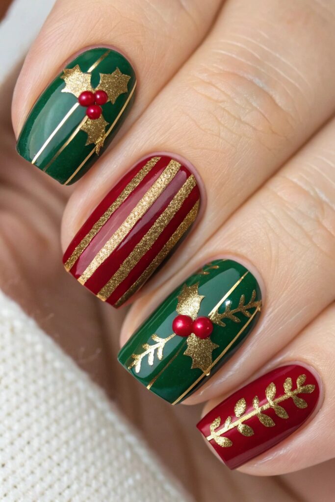 Classic Red and Green Christmas Nails