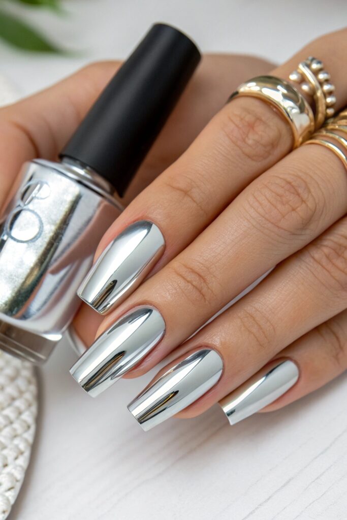 Classic Silver Chrome Nails