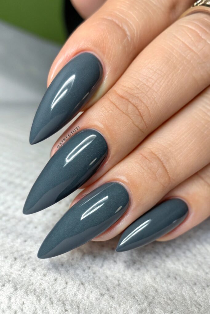 Dark Grey Stiletto Nails
