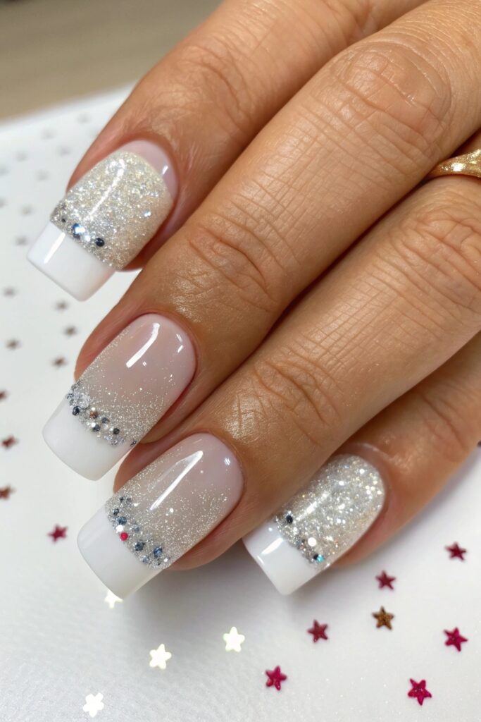 French Nails with Glitter