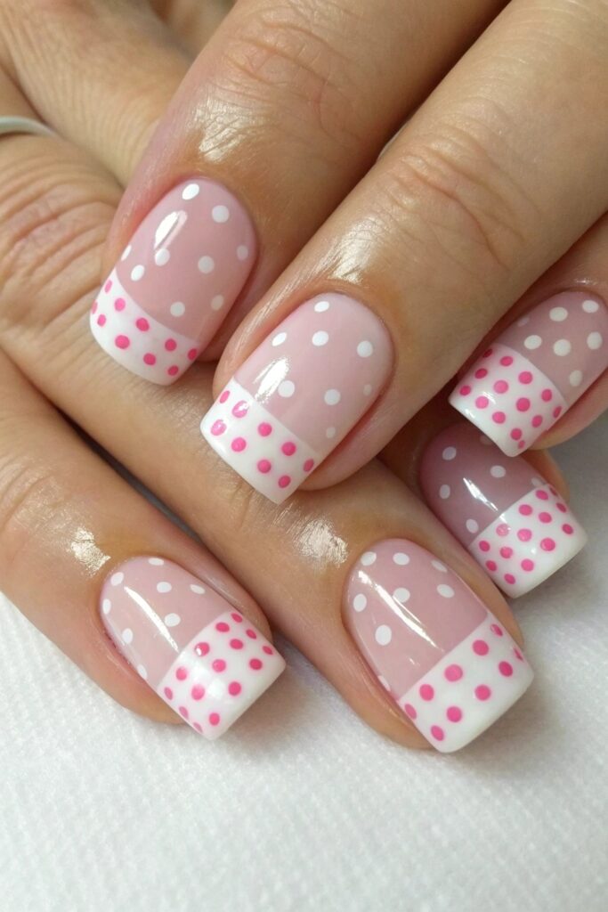 French Nails with Polka Dots