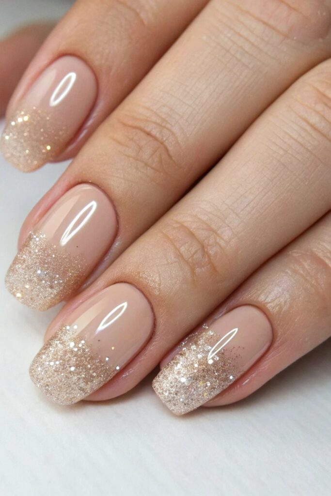 Glitter Beige Nails