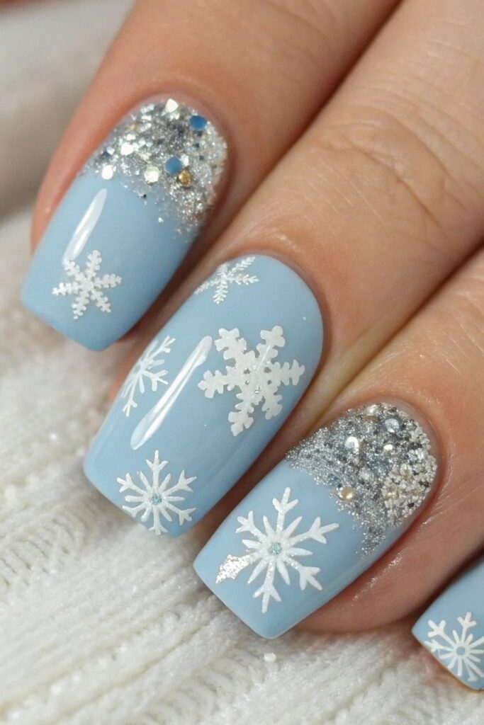 Glittery Snowflake Nails