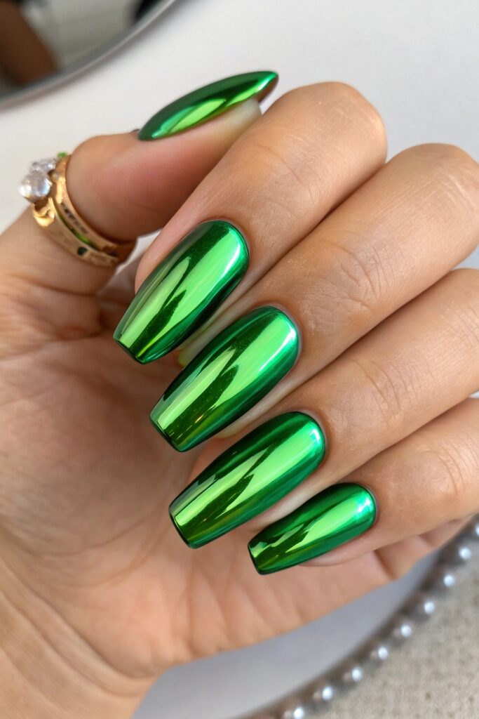 Green Chrome Nails