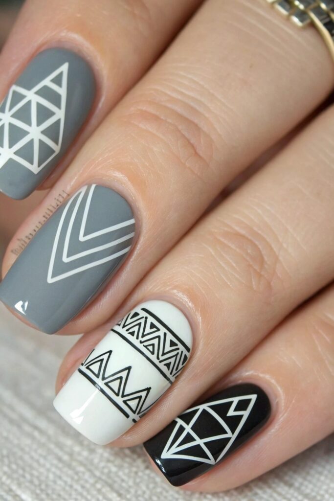 Grey Geometric Nail Art