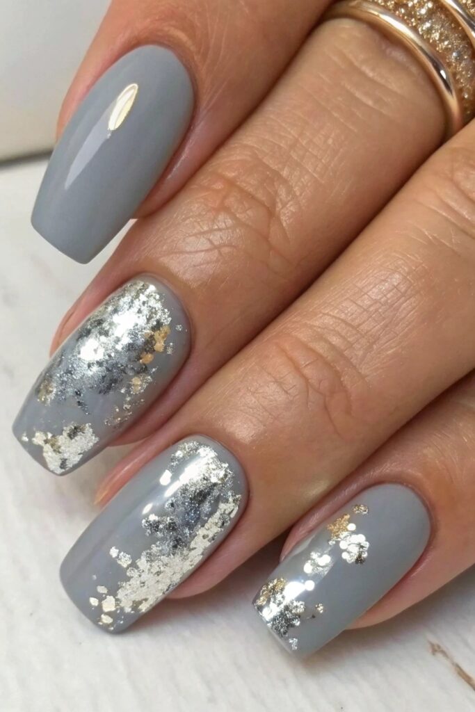 Grey and Silver Foil Nails