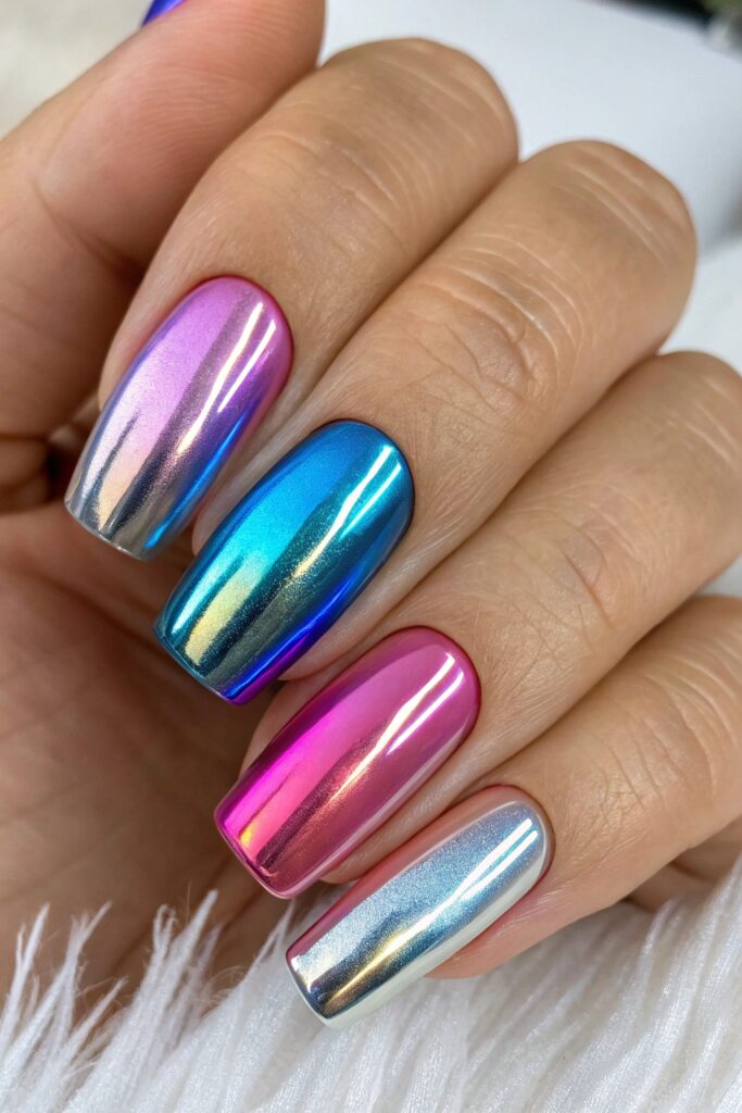 Multi-Color Chrome Nails