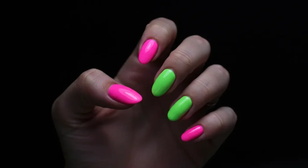 Neon Nights Almond Nails