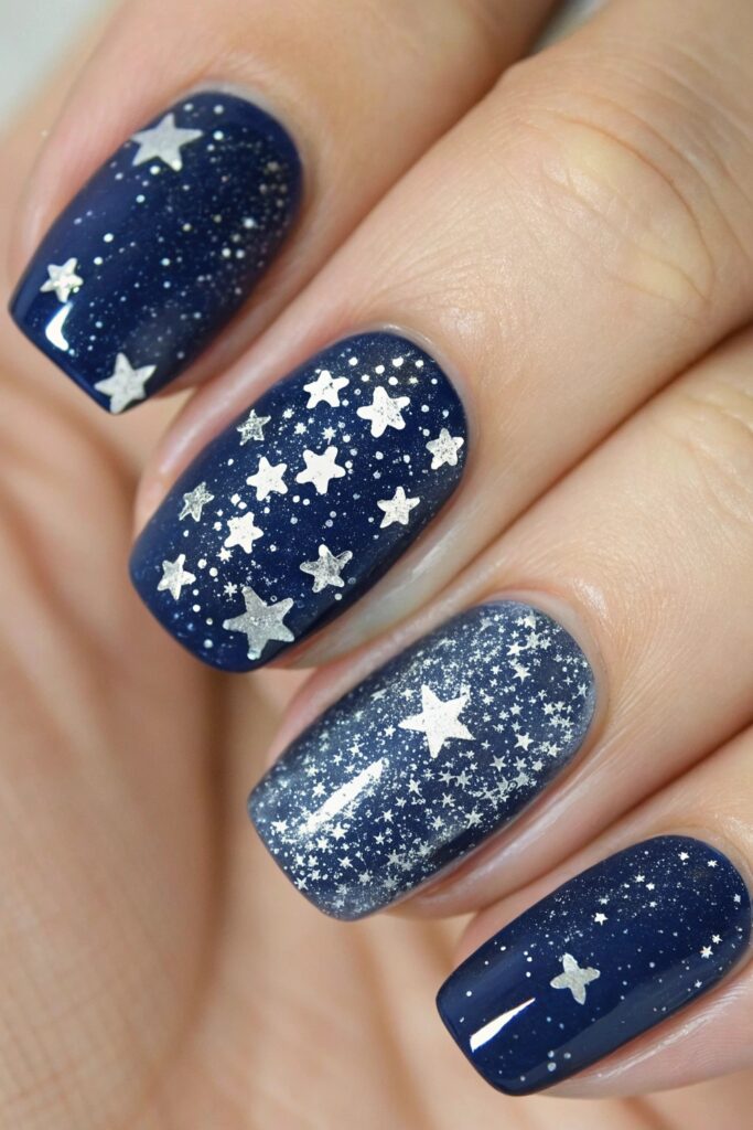 Shimmering Starry Night Nails