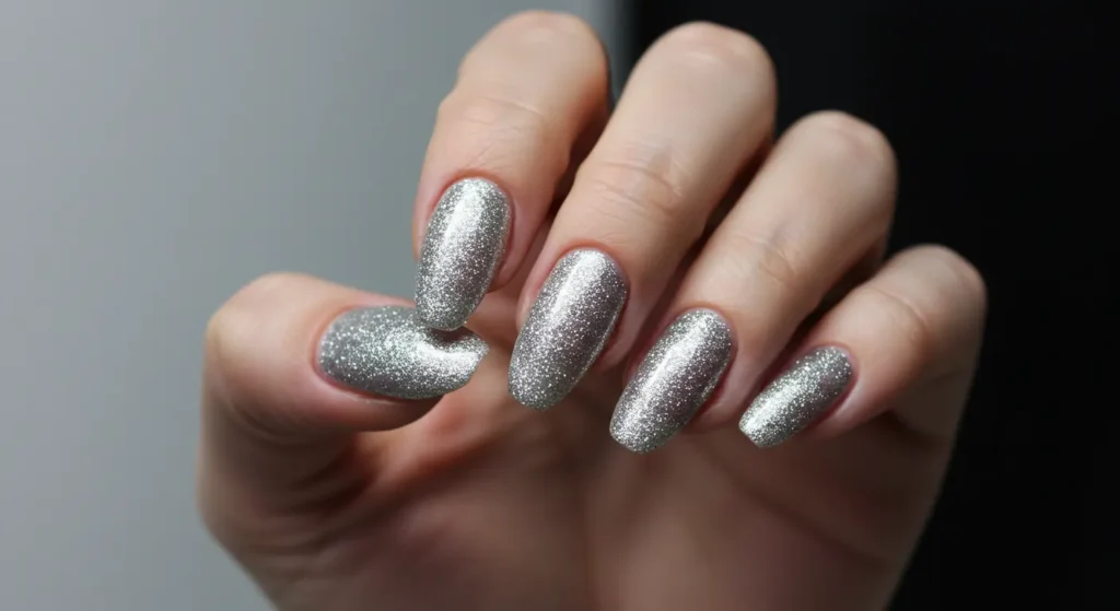 Silver Sparkle Nail Design